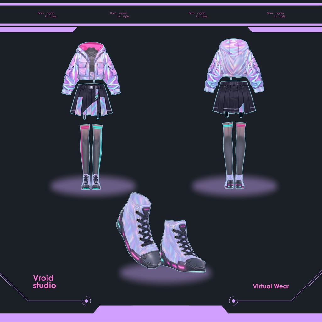 Cyberpunk Techwear neon jacket | VRChat clothing asset | vtuber fashion | Vroid studio clothing | Quantum Glow