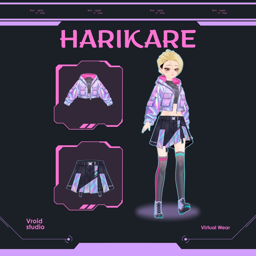 Cyberpunk Techwear neon jacket | VRChat clothing asset | vtuber fashion | Vroid studio clothing | Quantum Glow