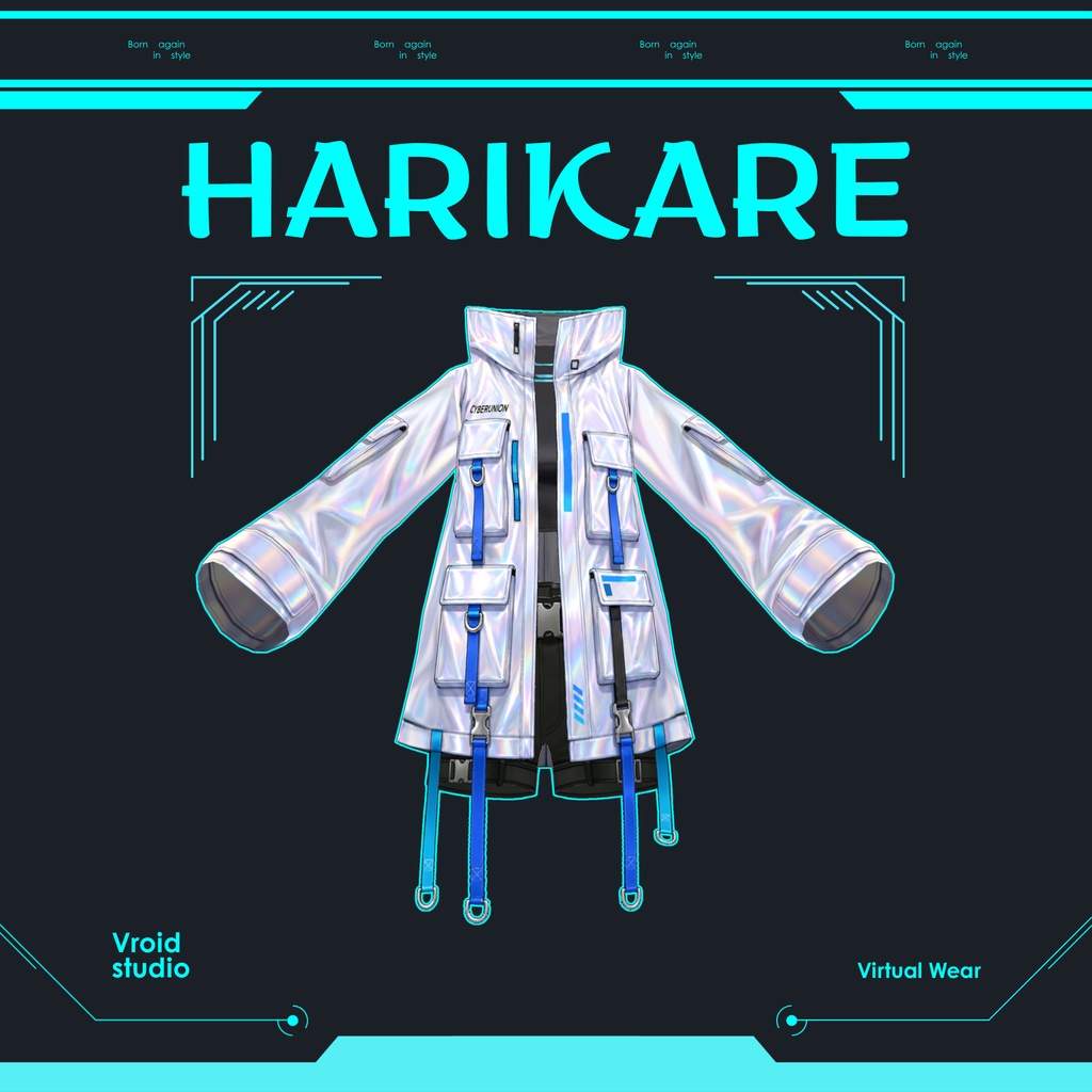 Cyberpunk Techwear white neon jacket | VRChat clothing asset | vtuber fashion | Vroid studio clothing | Icebound Unit