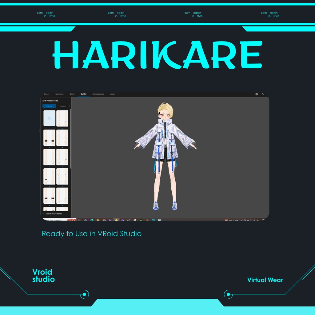 Cyberpunk Techwear white neon jacket | VRChat clothing asset | vtuber fashion | Vroid studio clothing | Icebound Unit