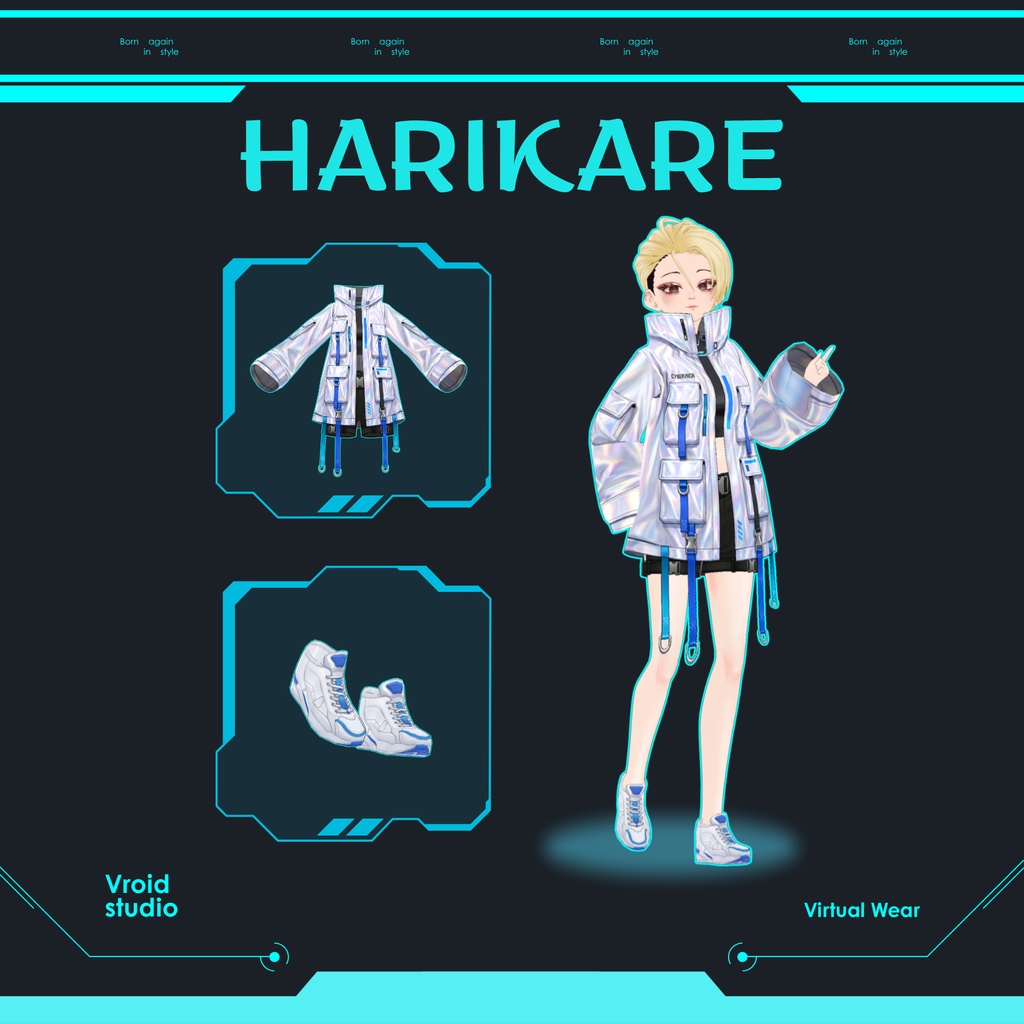 Cyberpunk Techwear white neon jacket | VRChat clothing asset | vtuber fashion | Vroid studio clothing | Icebound Unit