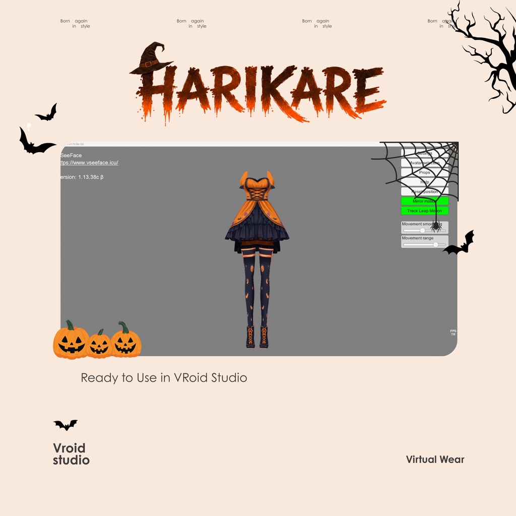 Halloween Cute Girl Pumpkin Ghost Fruit Bat Dress | VRChat VTuber VRoid Outfit