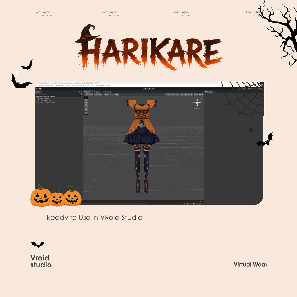 Halloween Cute Girl Pumpkin Ghost Fruit Bat Dress | VRChat VTuber VRoid Outfit