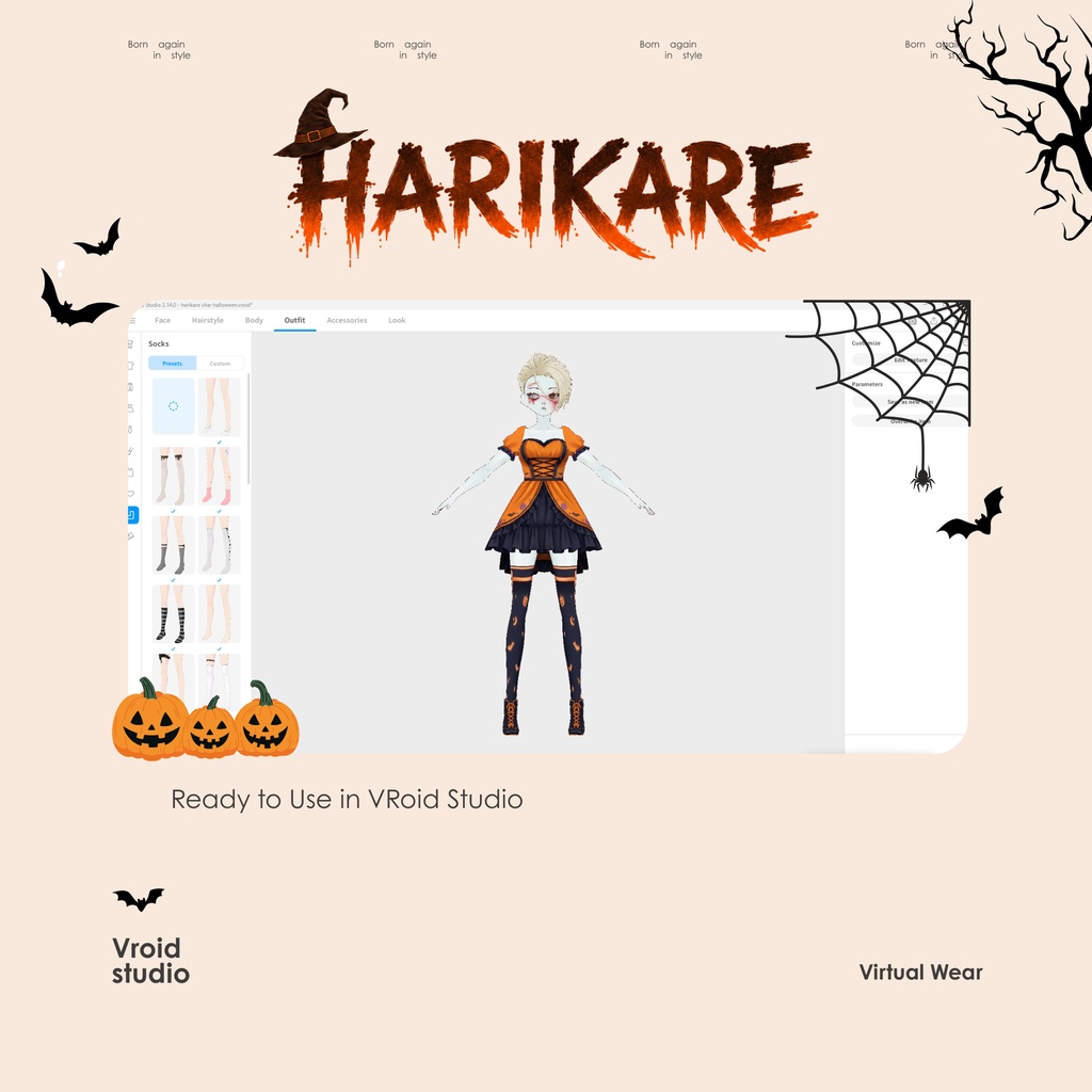 Halloween Cute Girl Pumpkin Ghost Fruit Bat Dress | VRChat VTuber VRoid Outfit