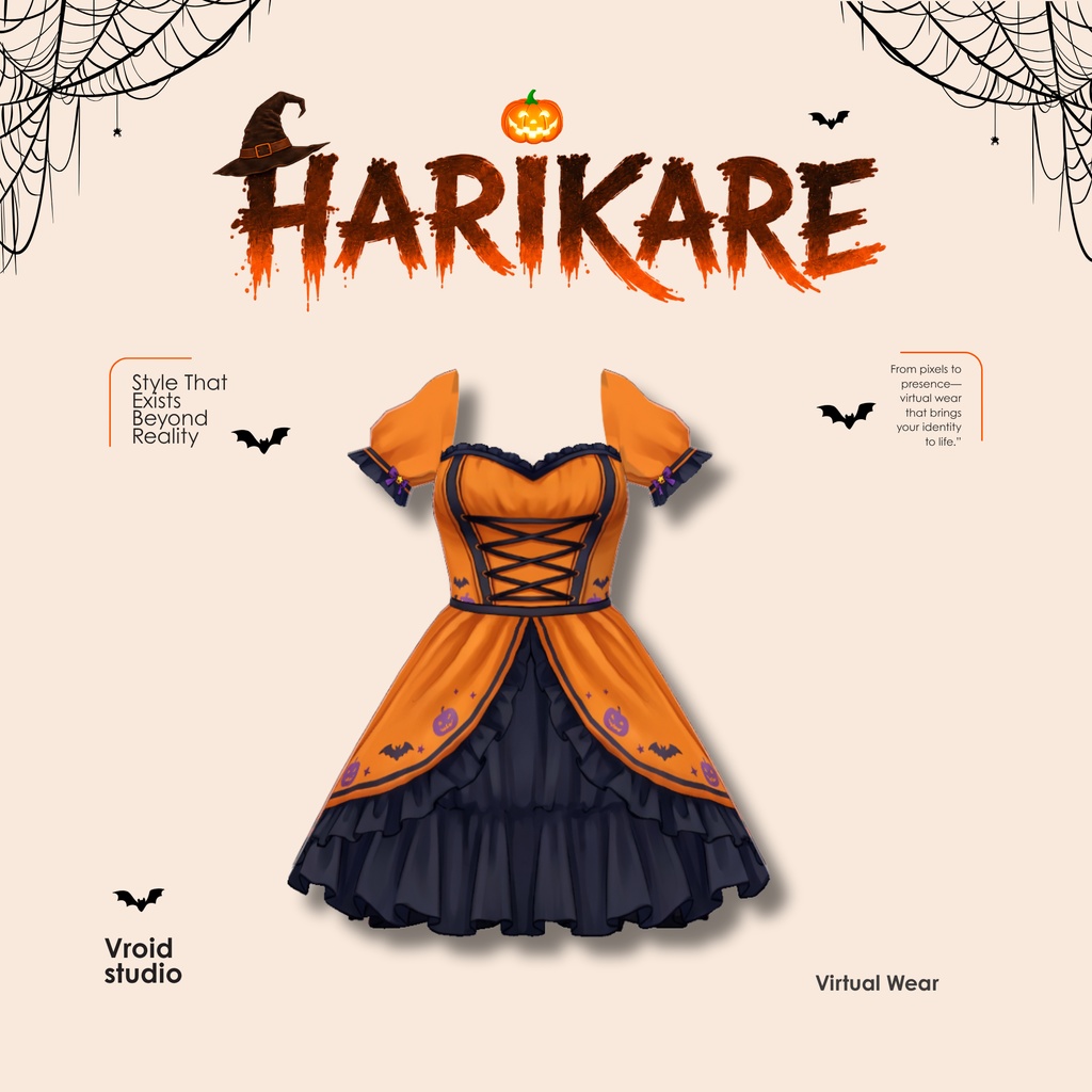 Halloween Cute Girl Pumpkin Ghost Fruit Bat Dress | VRChat VTuber VRoid Outfit
