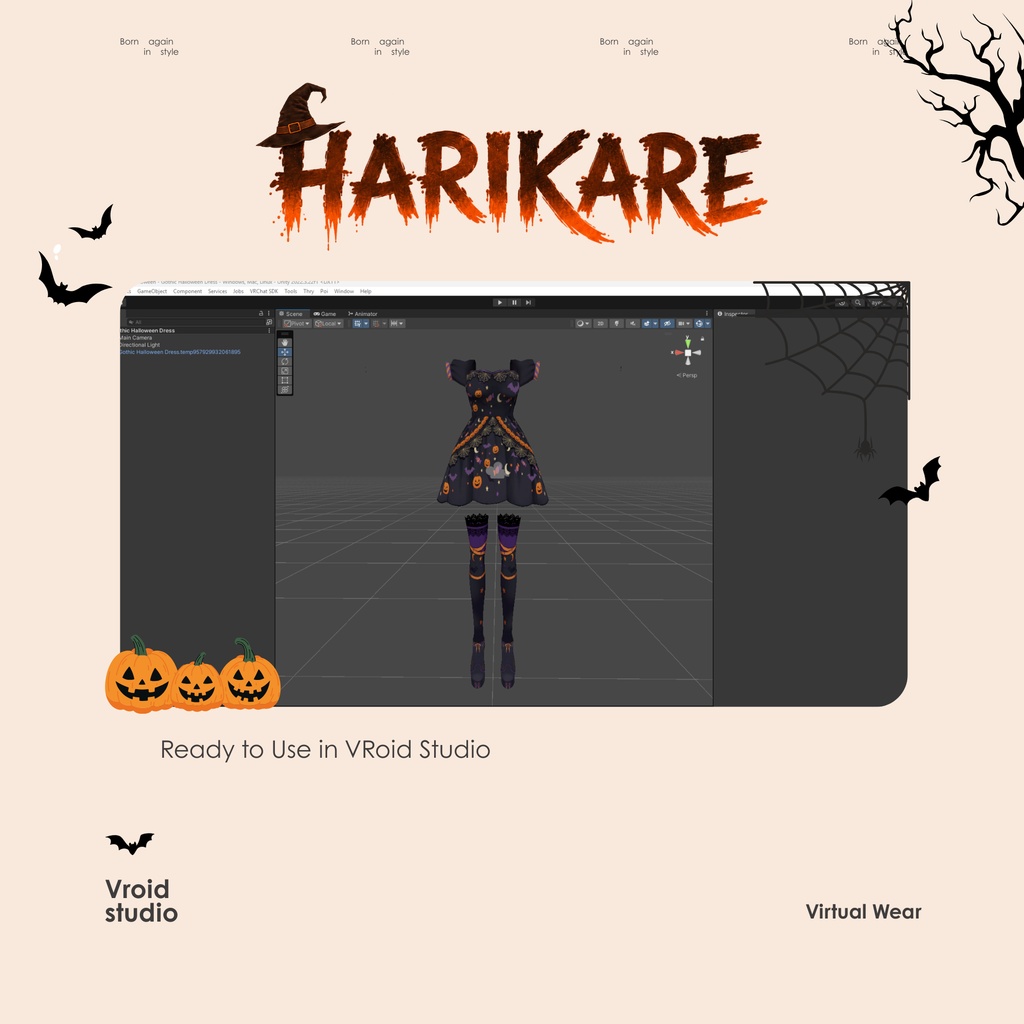 Mystic Halloween Night Dress | Pumpkin Bat Witchy Outfit for VTuber VRChat VRoid