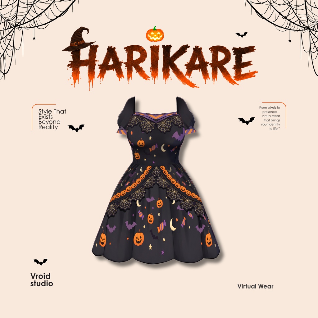 Mystic Halloween Night Dress | Pumpkin Bat Witchy Outfit for VTuber VRChat VRoid