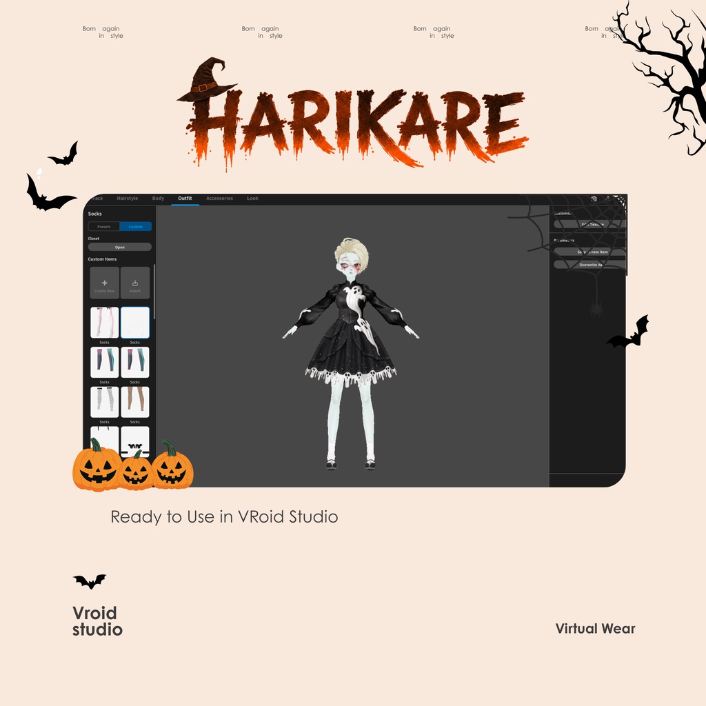 Halloween Cute Ghots Dress For VRChat vtuber Vroid fashion asset
