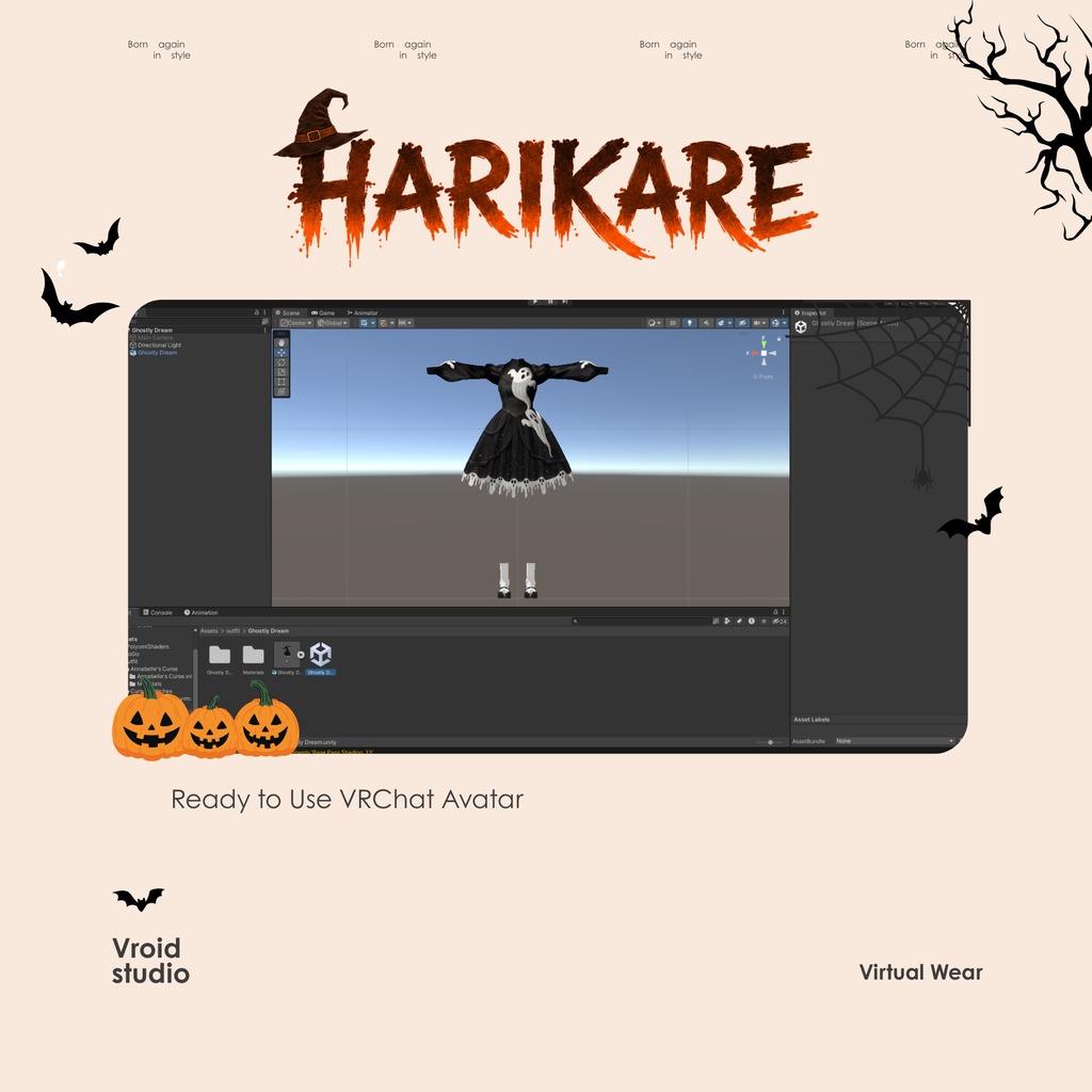 Halloween Cute Ghots Dress For VRChat vtuber Vroid fashion asset