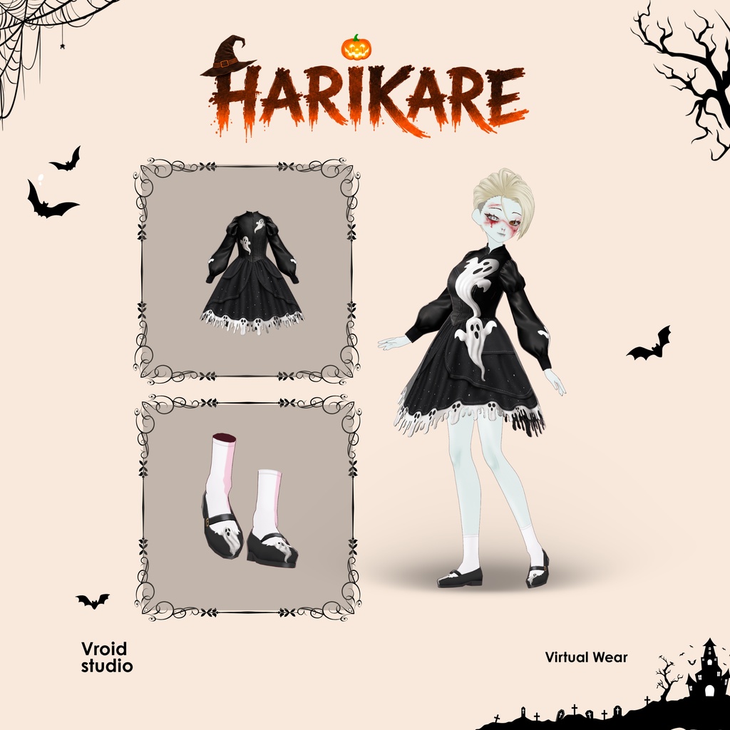 Halloween Cute Ghots Dress For VRChat vtuber Vroid fashion asset