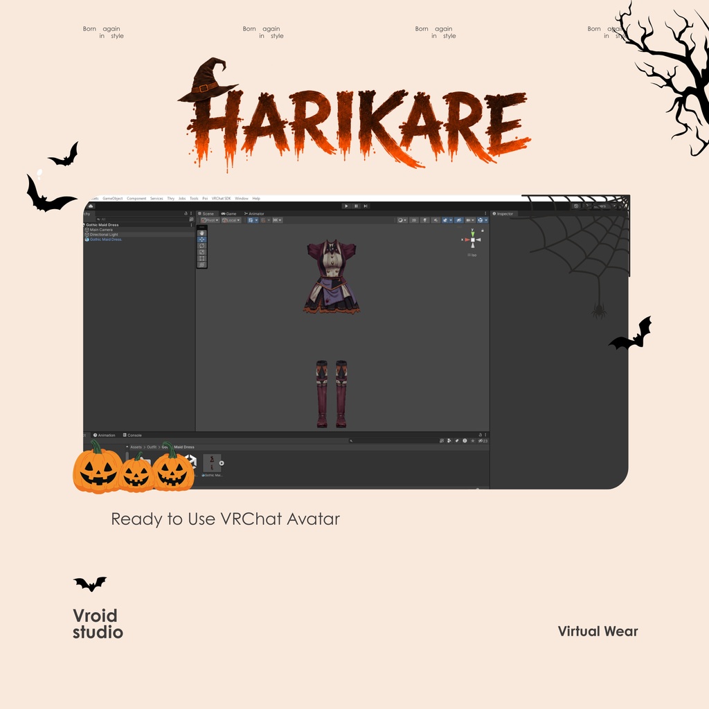 Zombie Maid Scary Cosplay Clothes, 3D VRChat VRM VRoid VTuber Outfit