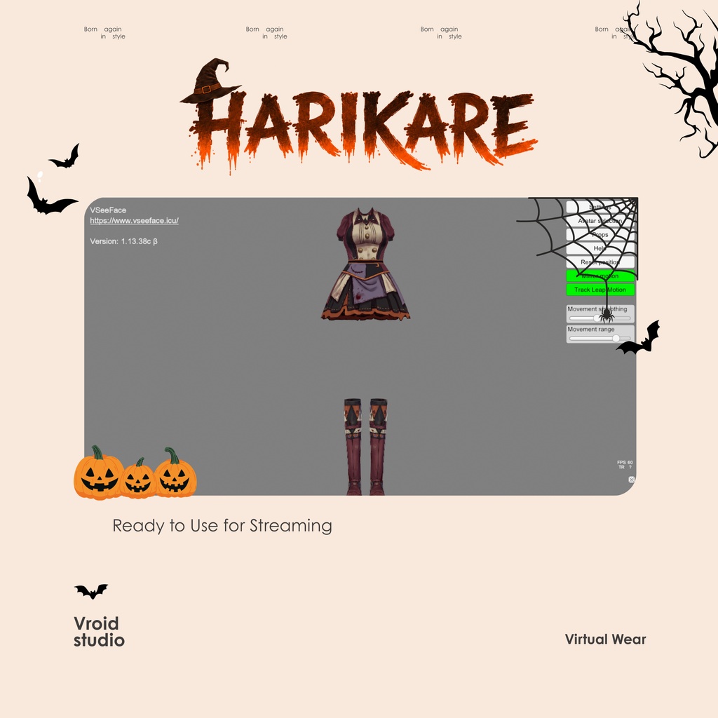 Zombie Maid Scary Cosplay Clothes, 3D VRChat VRM VRoid VTuber Outfit