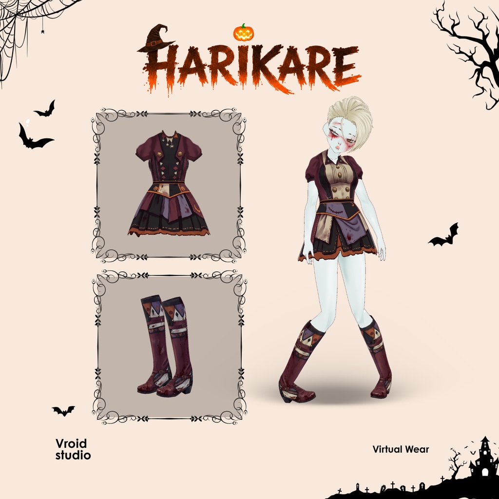 Zombie Maid Scary Cosplay Clothes, 3D VRChat VRM VRoid VTuber Outfit