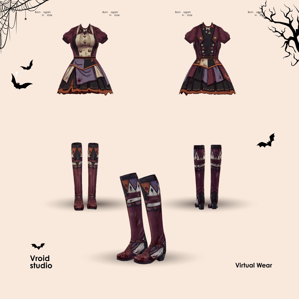 Zombie Maid Scary Cosplay Clothes, 3D VRChat VRM VRoid VTuber Outfit