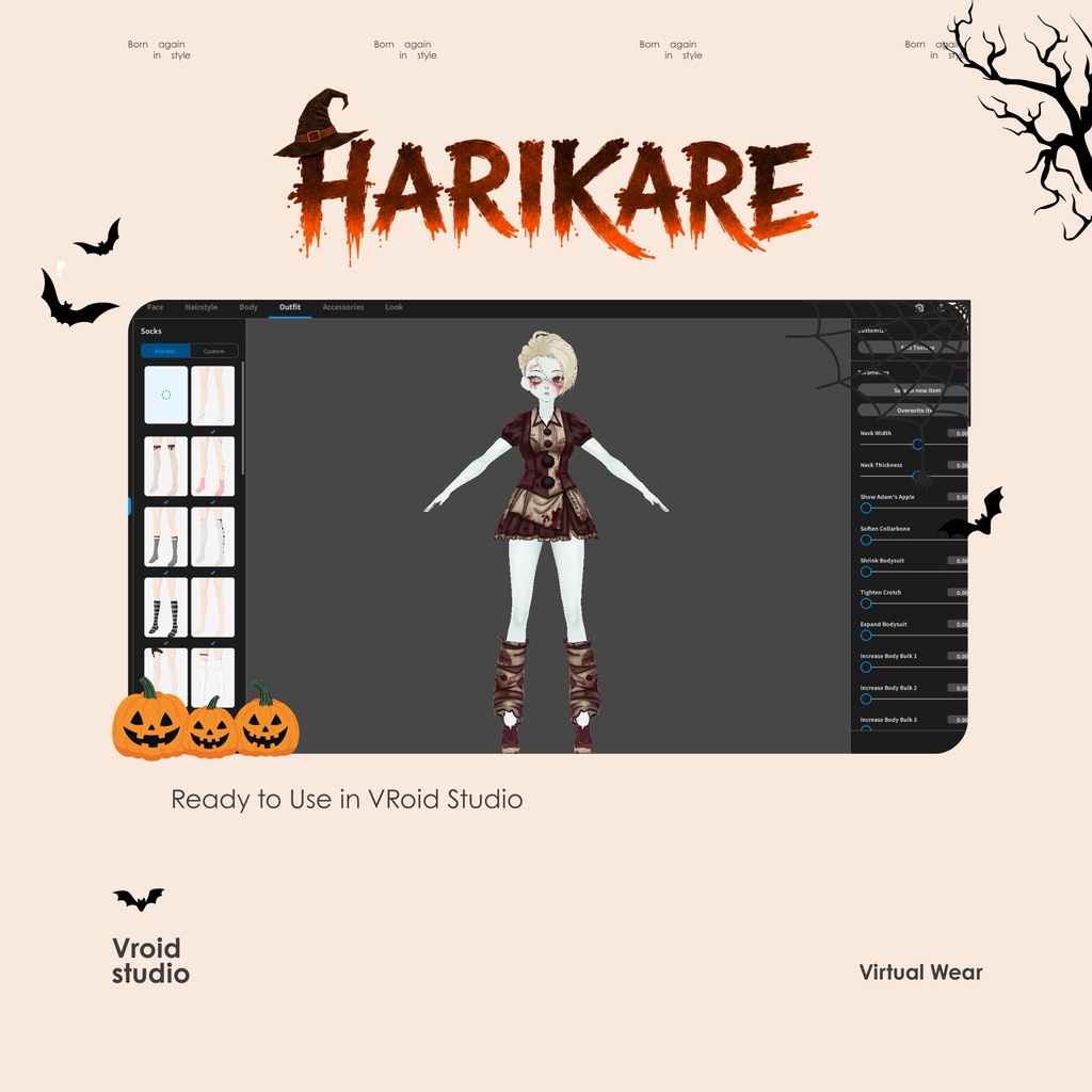 Scary Clown Halloween Cosplay, 3D Horror Clown VRChat VTuber Outfit