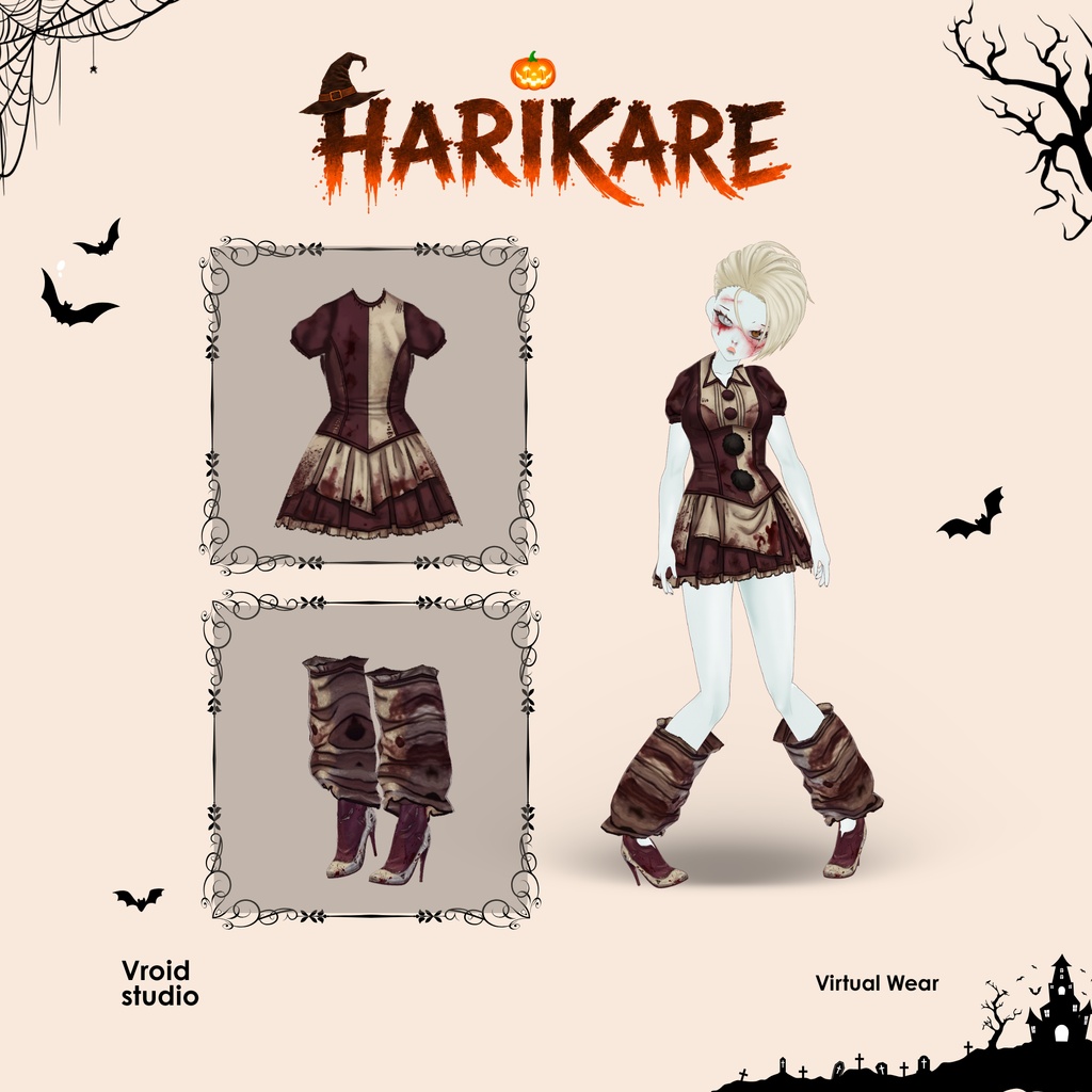 Scary Clown Halloween Cosplay, 3D Horror Clown VRChat VTuber Outfit