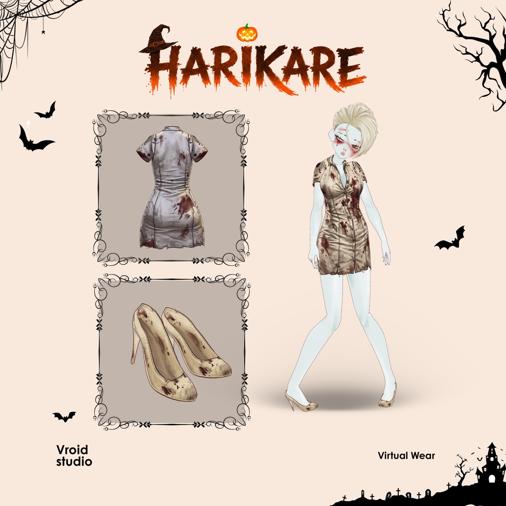 Scary Nurse Halloween Costume, Blood Nurse 3D VRChat VTuber VRoid Outfit