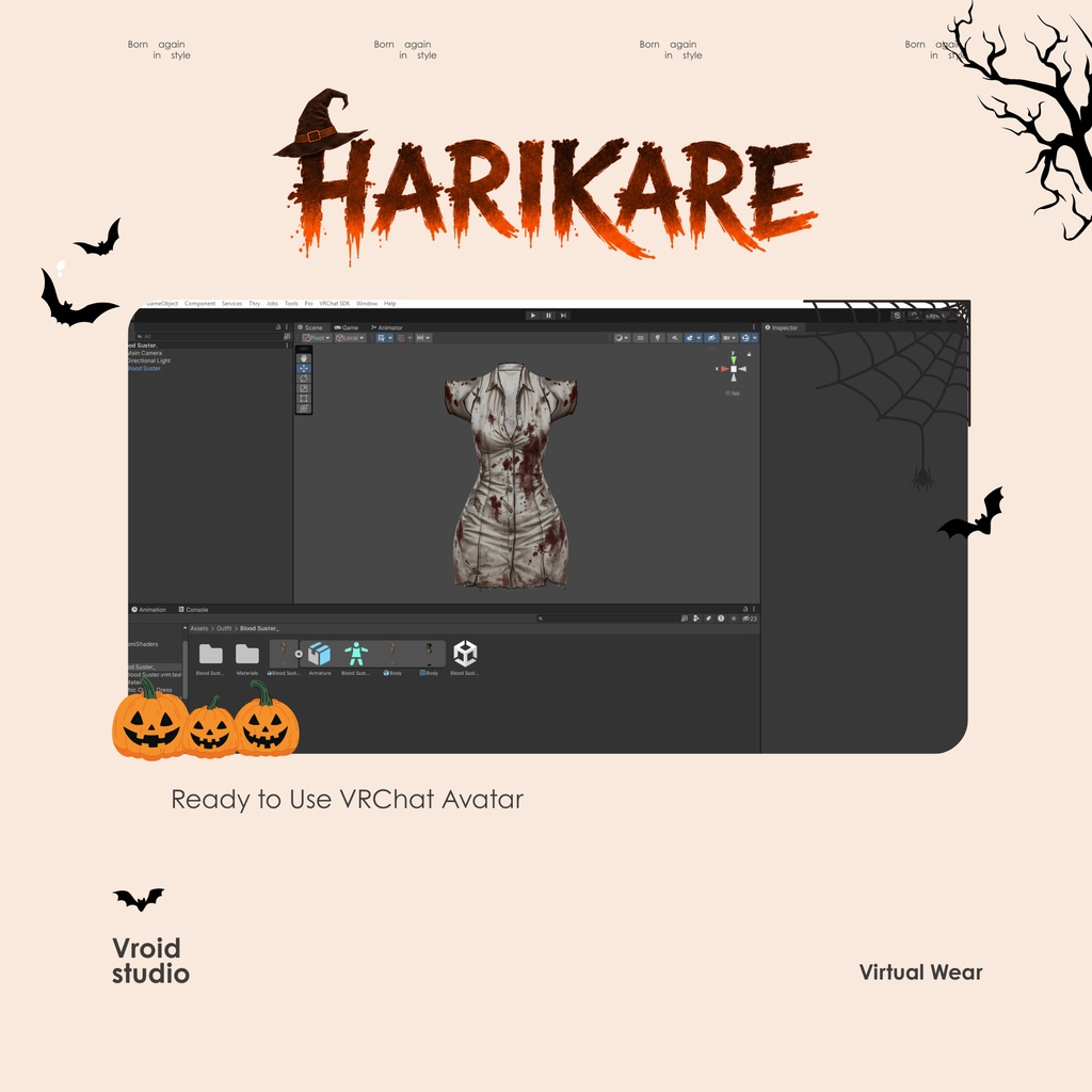 Scary Nurse Halloween Costume, Blood Nurse 3D VRChat VTuber VRoid Outfit