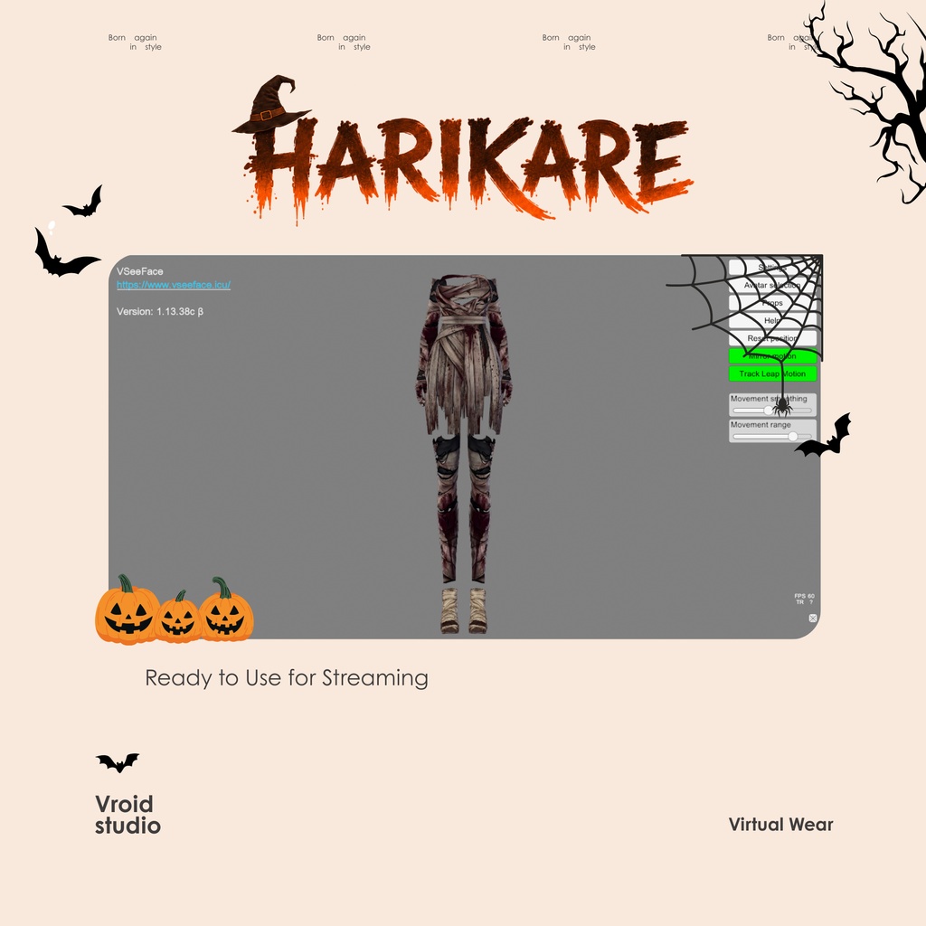 Scary Mummy Halloween Costume, Blood Mummy Horror Cosplay VRChat VTuber VRoid Outfit