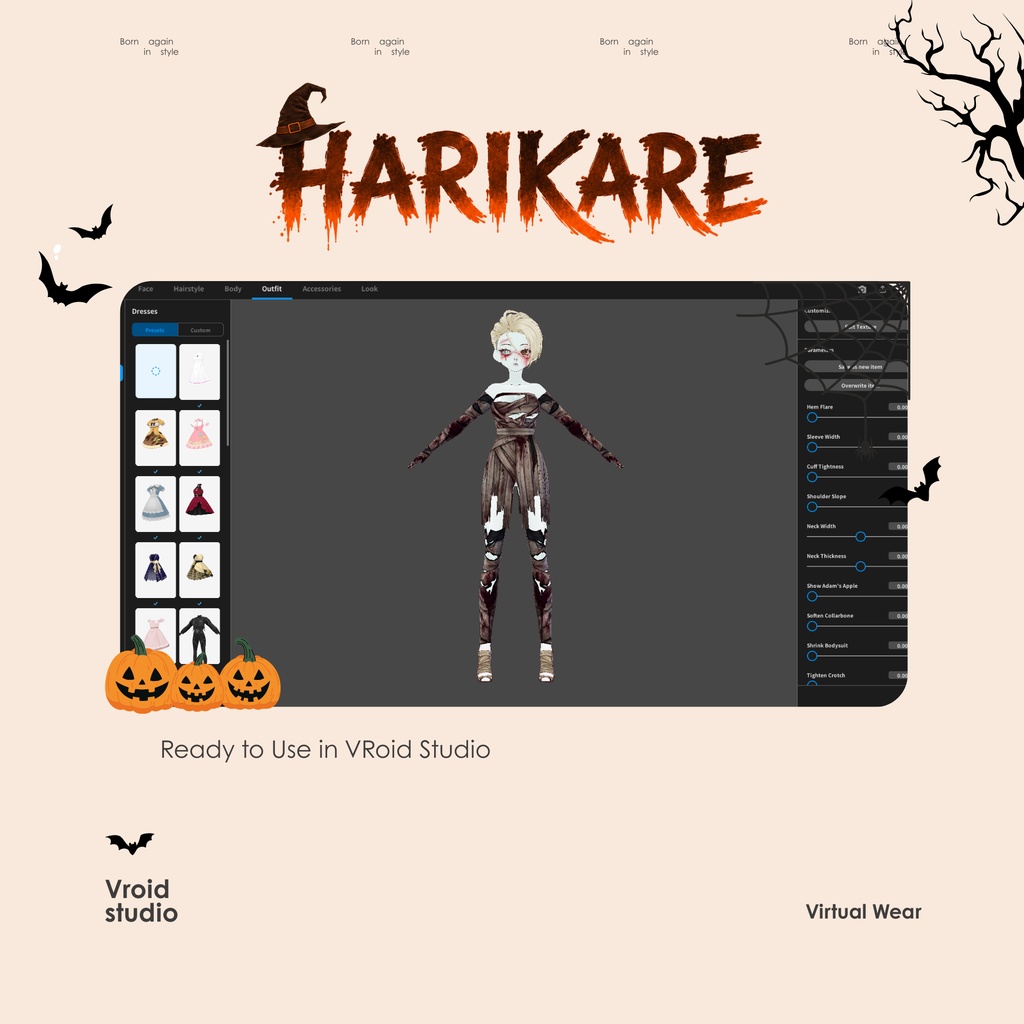 Scary Mummy Halloween Costume, Blood Mummy Horror Cosplay VRChat VTuber VRoid Outfit