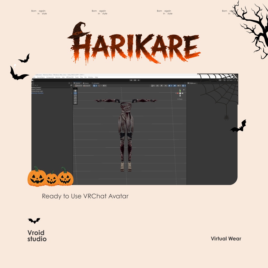 Scary Mummy Halloween Costume, Blood Mummy Horror Cosplay VRChat VTuber VRoid Outfit
