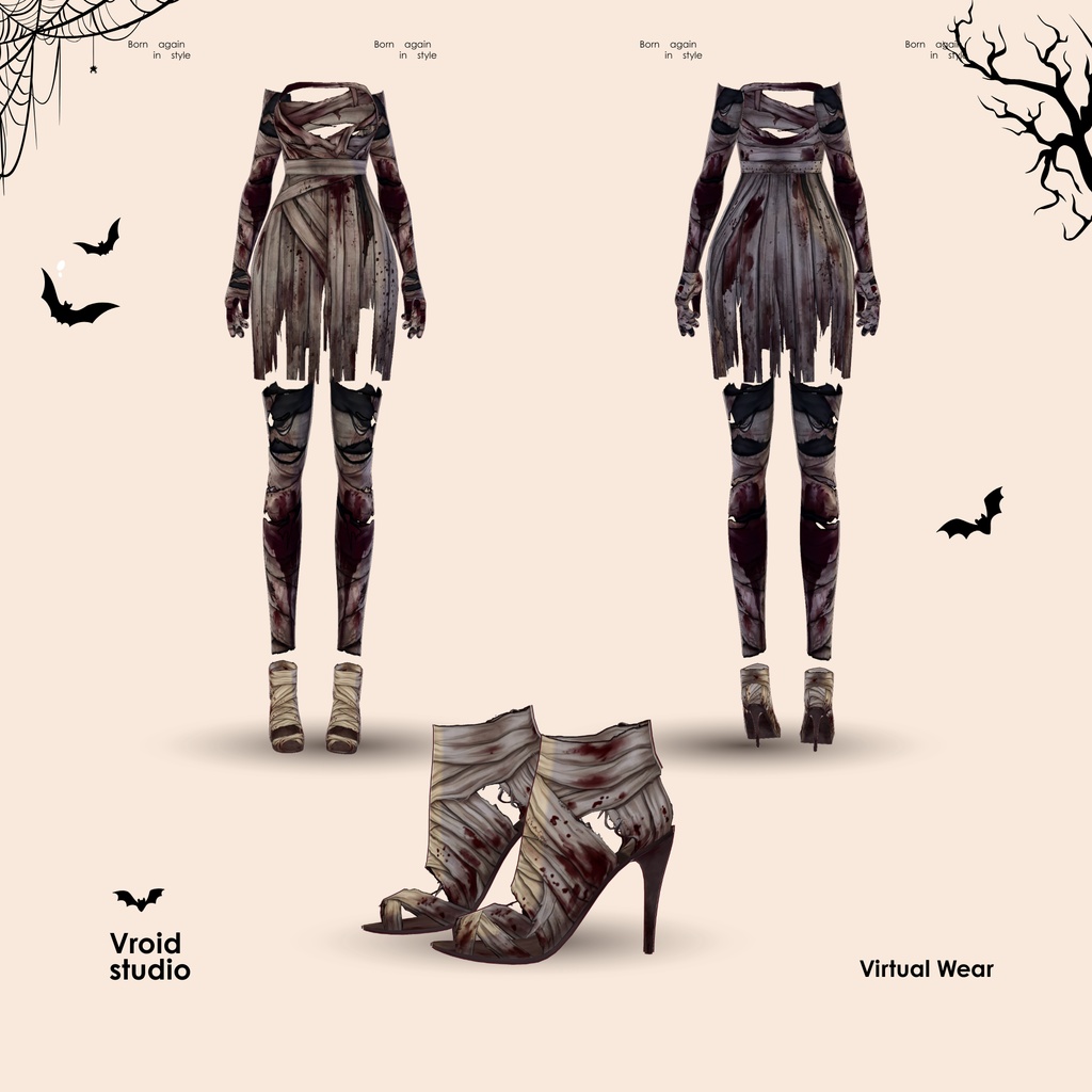Scary Mummy Halloween Costume, Blood Mummy Horror Cosplay VRChat VTuber VRoid Outfit