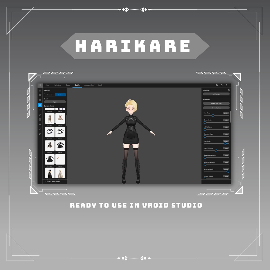 だーくごしっくこーで Black Gothic harness dress VRChat vtuber Vroid fashion asset