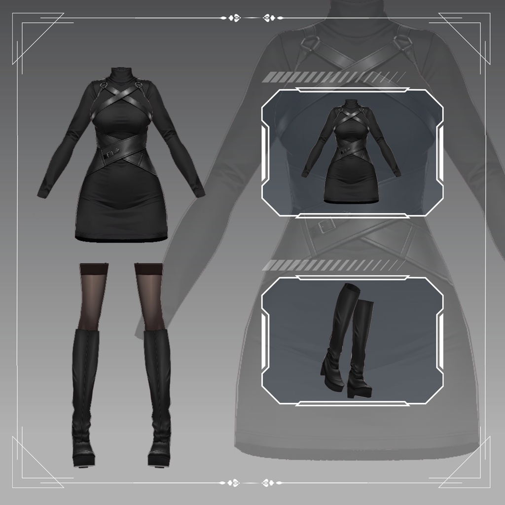 だーくごしっくこーで Black Gothic harness dress VRChat vtuber Vroid fashion asset