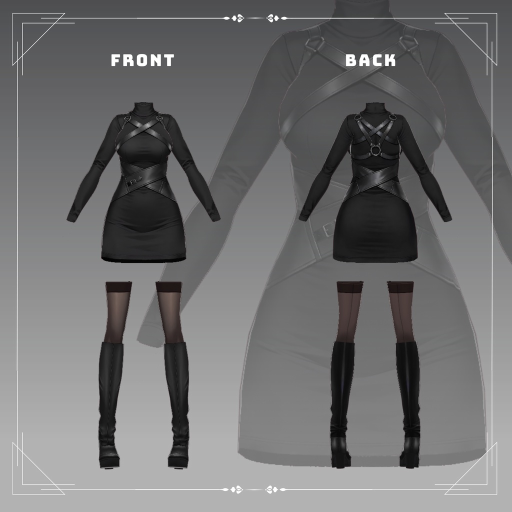 だーくごしっくこーで Black Gothic harness dress VRChat vtuber Vroid fashion asset