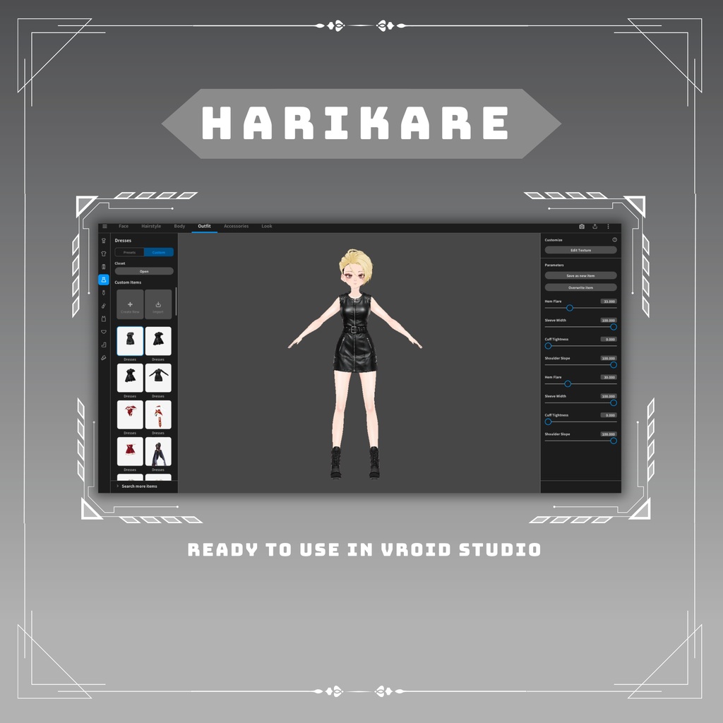 Edgy Streetwear Sleeve less mini dress VRChat vtuber Vroid fashion asset