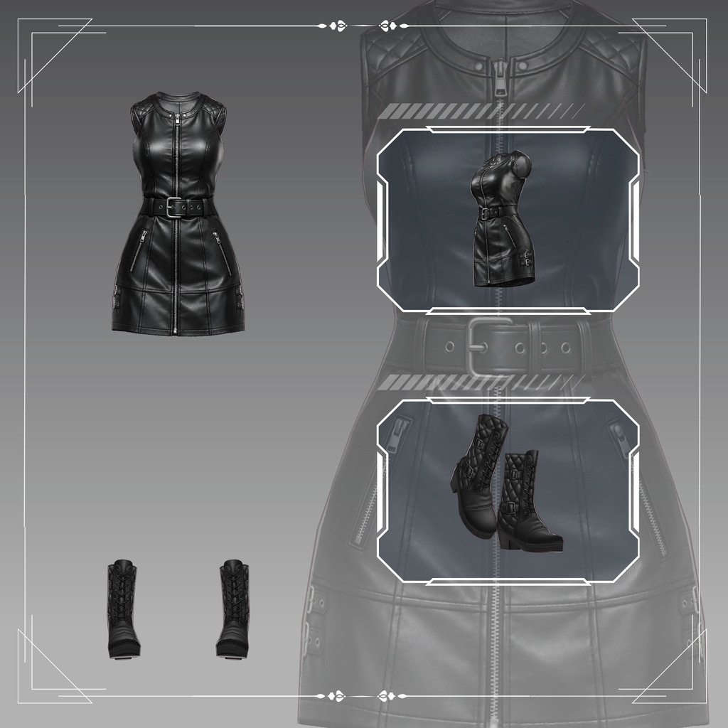 Edgy Streetwear Sleeve less mini dress VRChat vtuber Vroid fashion asset