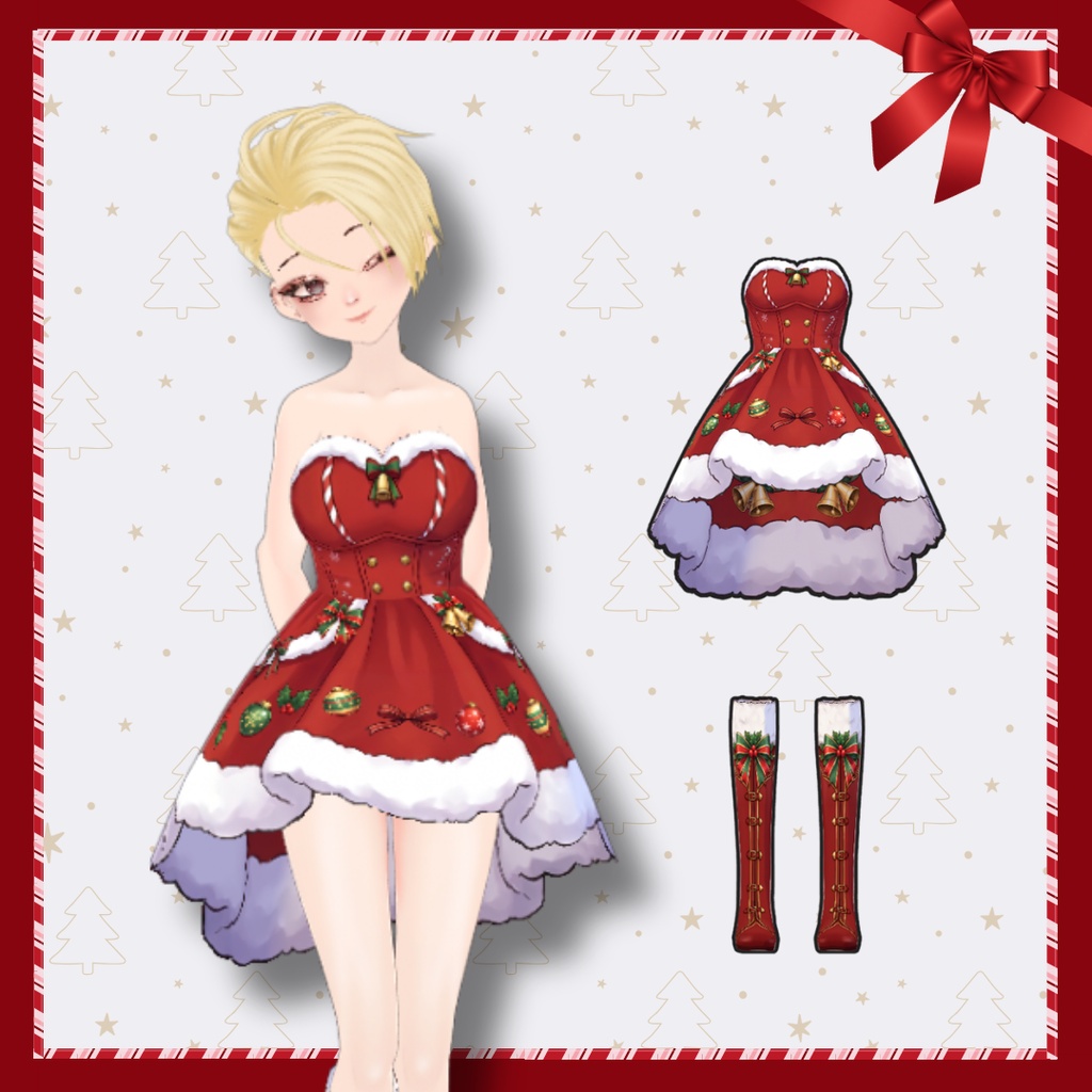Christmas Party Dress, Cute Christmas Outfit for VTuber VRM VRChat VRoid