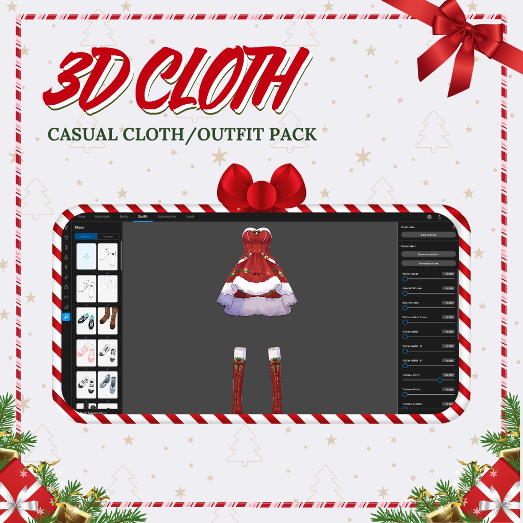 Christmas Party Dress, Cute Christmas Outfit for VTuber VRM VRChat VRoid