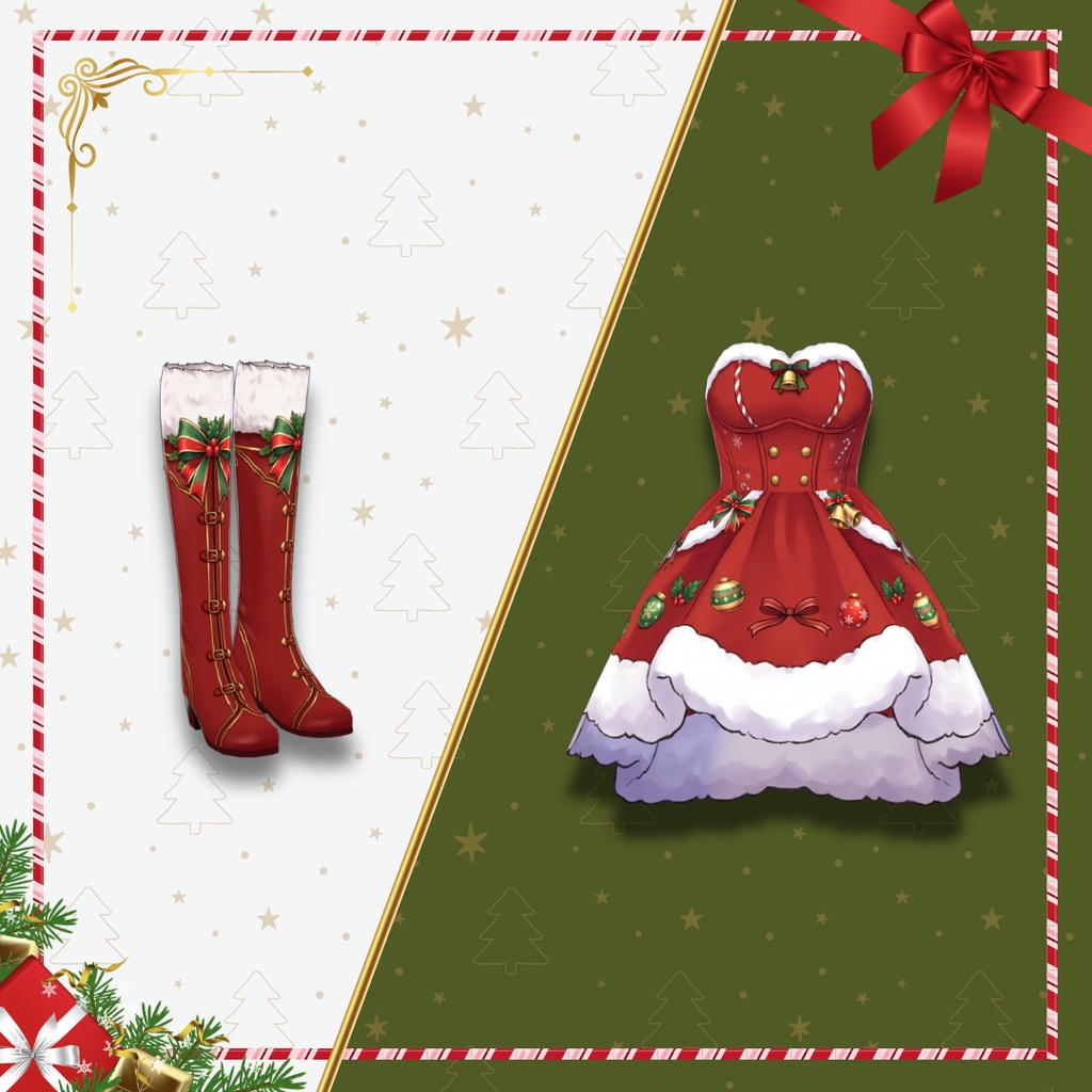 Christmas Party Dress, Cute Christmas Outfit for VTuber VRM VRChat VRoid