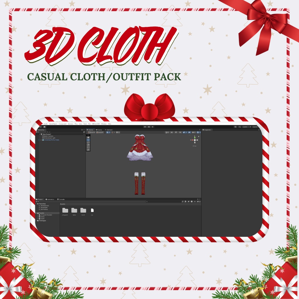 Christmas Party Dress, Cute Christmas Outfit for VTuber VRM VRChat VRoid