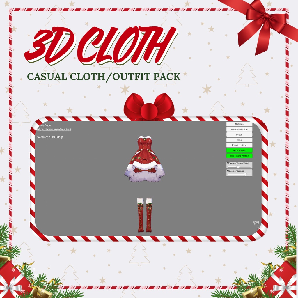 Christmas Party Dress, Cute Christmas Outfit for VTuber VRM VRChat VRoid