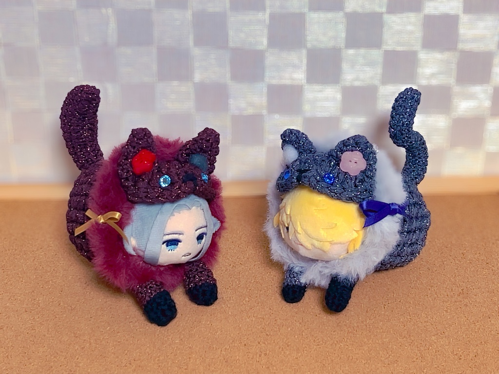 【もちもち編み着ぐるみ】桜にゃんこと梅わんこ