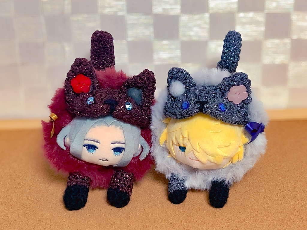 【もちもち編み着ぐるみ】桜にゃんこと梅わんこ