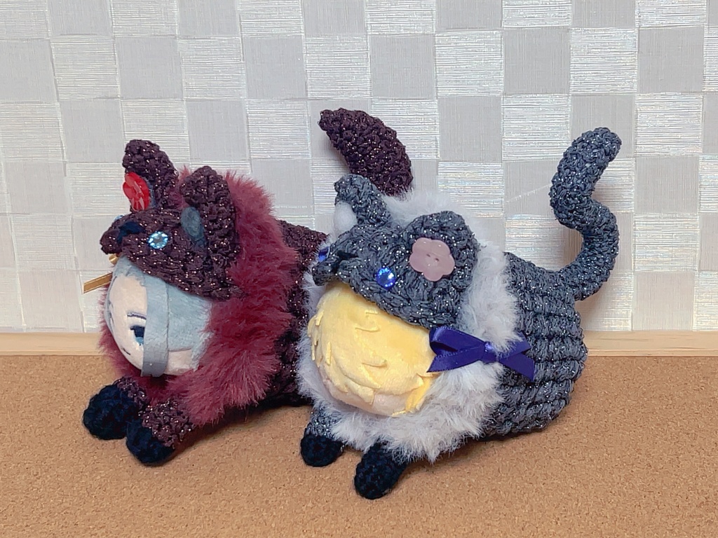 【もちもち編み着ぐるみ】桜にゃんこと梅わんこ