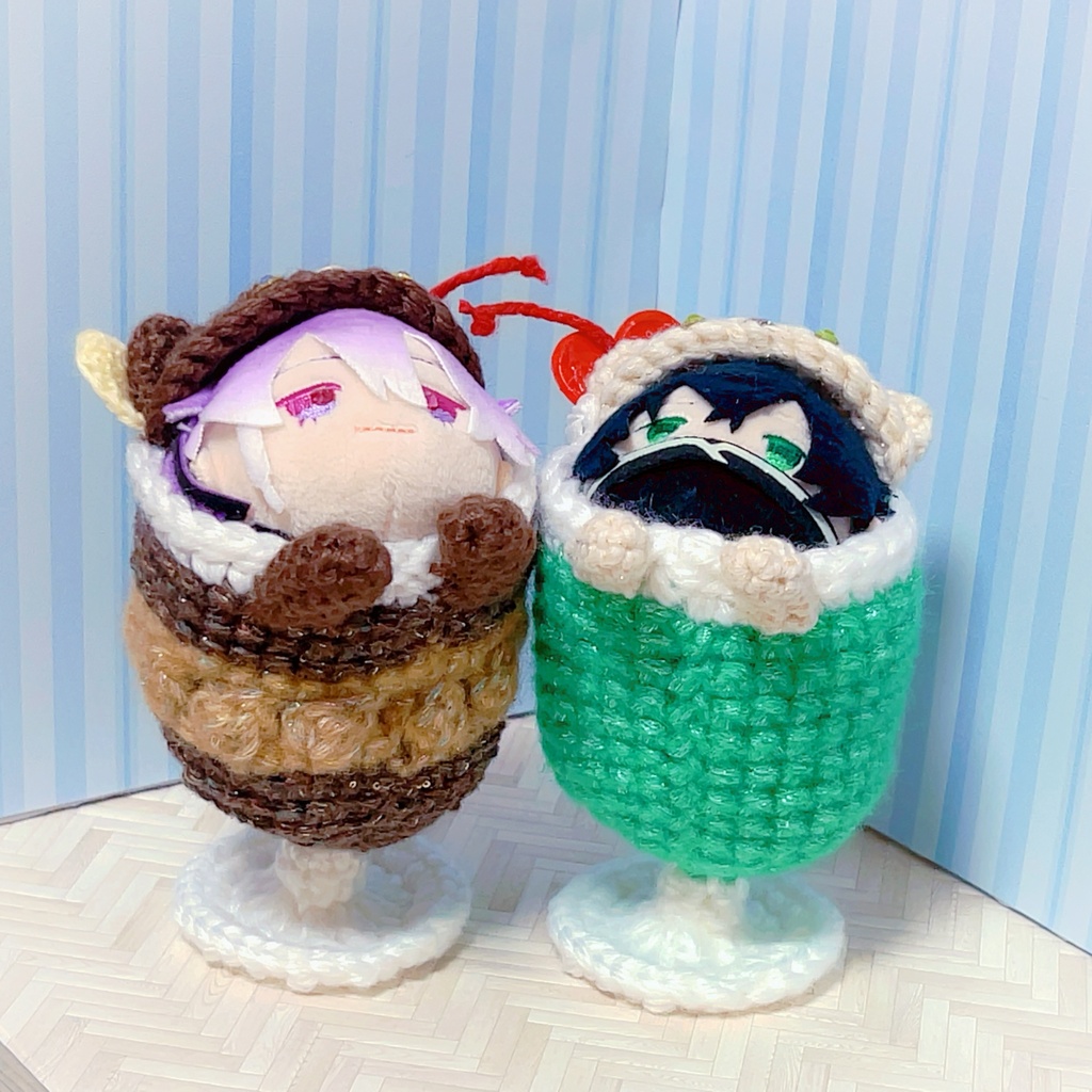 【もちもち編み着ぐるみ】くまクリームソーダ【しろくま&くろくま】
