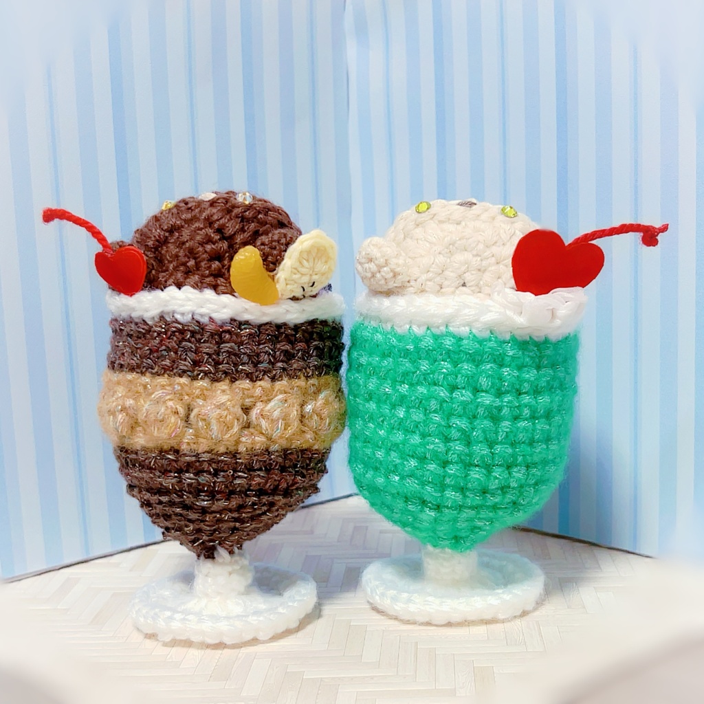 【もちもち編み着ぐるみ】くまクリームソーダ【しろくま＆くろくま】