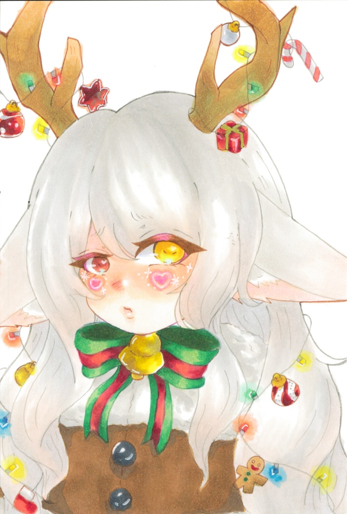 赤鼻のワンコ(原画イラスト)