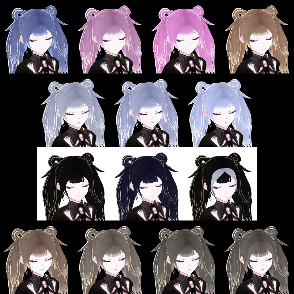 【VRoid】Hair presets 「Twintails with buns」14 colors