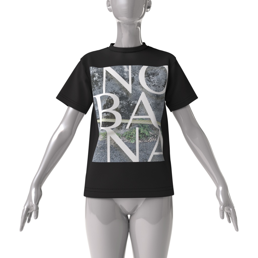 野花Tシャツ ビッグシルエット 黒