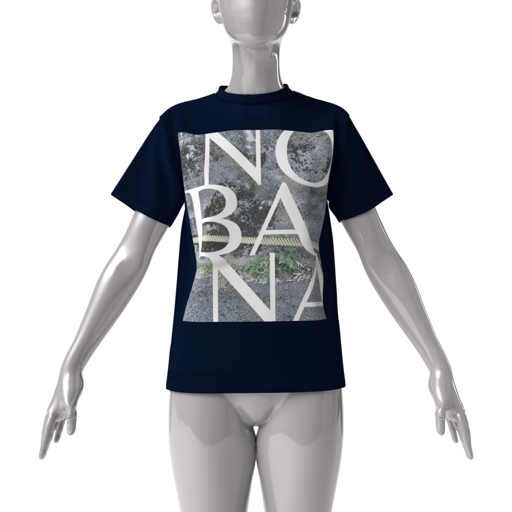 野花Tシャツ ビッグシルエット 紺