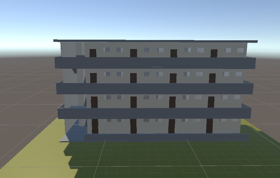 Unity標準Cubeと単色マテリアルで作られた シンプルアパート作成キット 1部屋30平米(5x6)で家賃は無料!?編