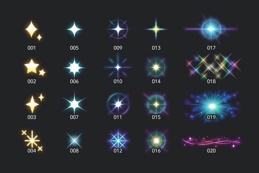 ゲーム用キラキラ素材 20種 【無料PNG / 有料PSD】