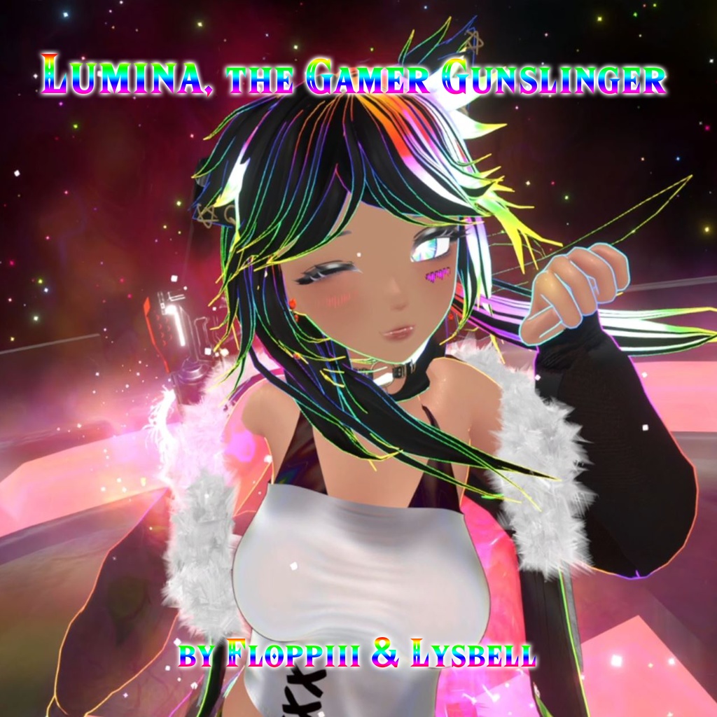 【Unity/VRChat】Lumina, the Gamer Gunslinger Avatar by Floppiii & Lysbell (New Gunblade)