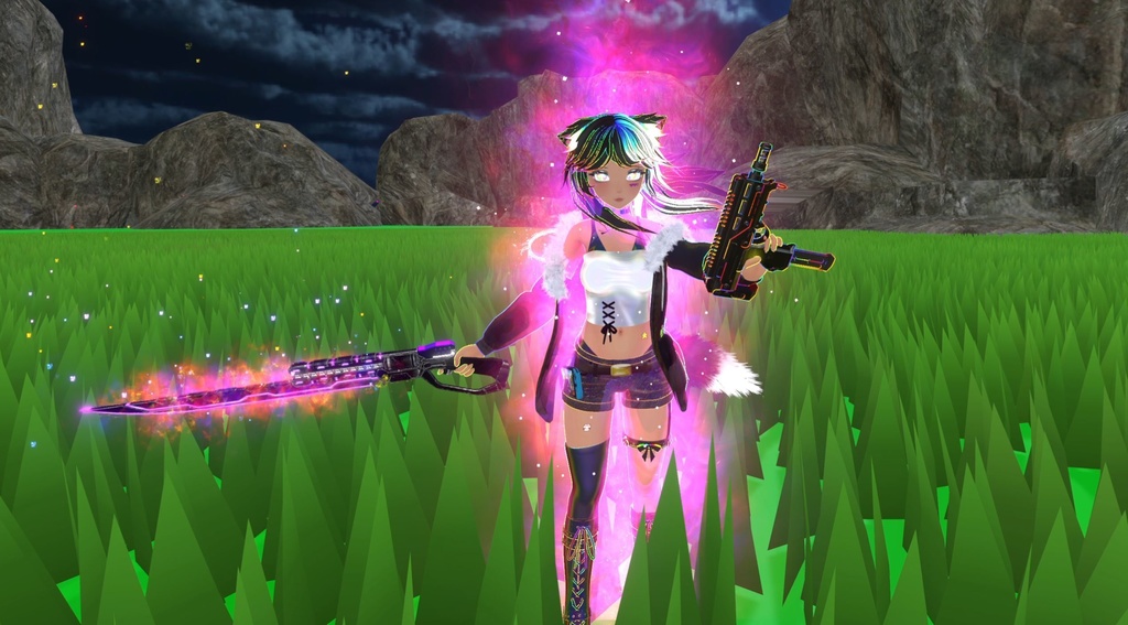 【Unity/VRChat】Lumina, the Gamer Gunslinger Avatar by Floppiii & Lysbell (New Gunblade)