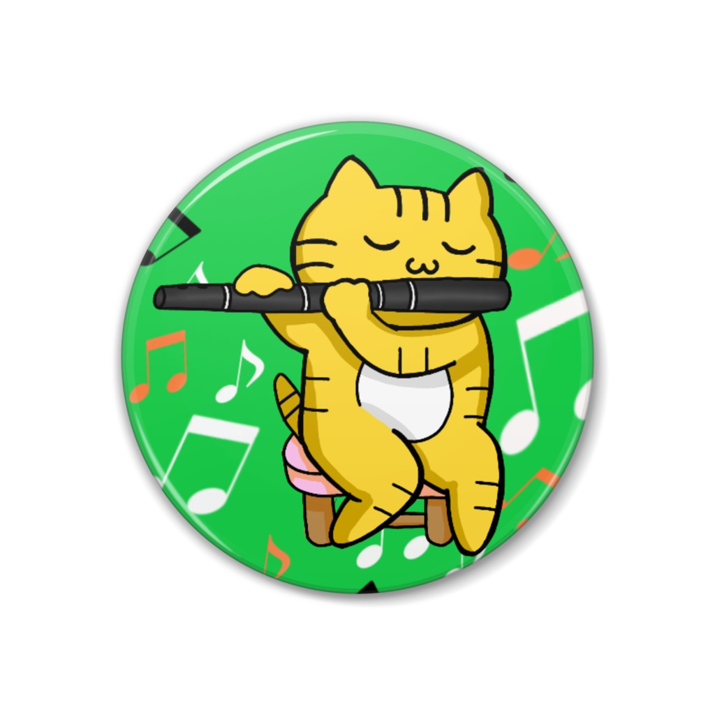 アイリッシュフルートを吹くねこの缶バッジ